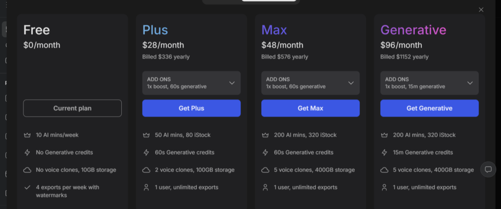 an image of InVideo’s pricing plans compared.