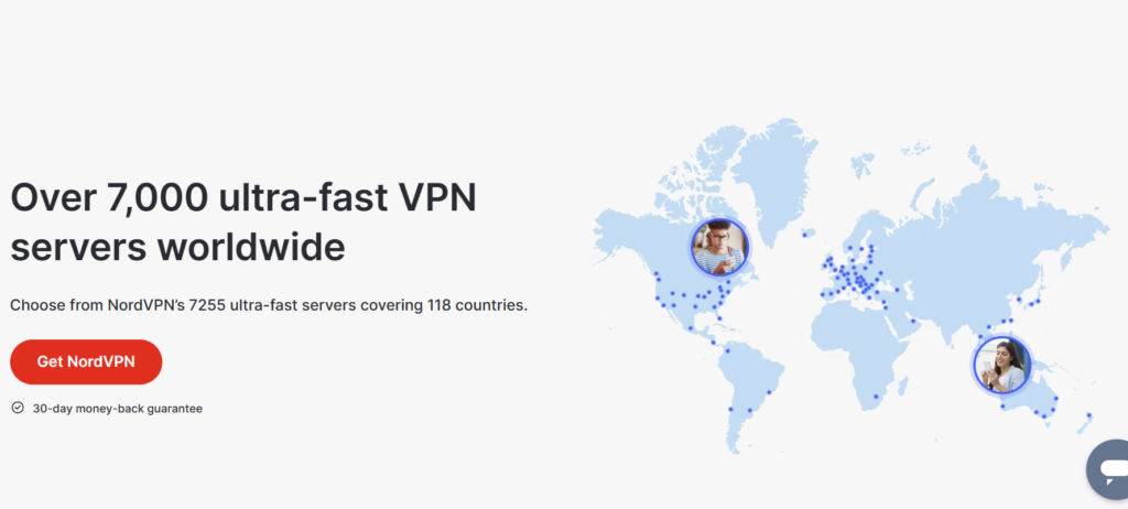 World map with the location of all the NordVPN servers.